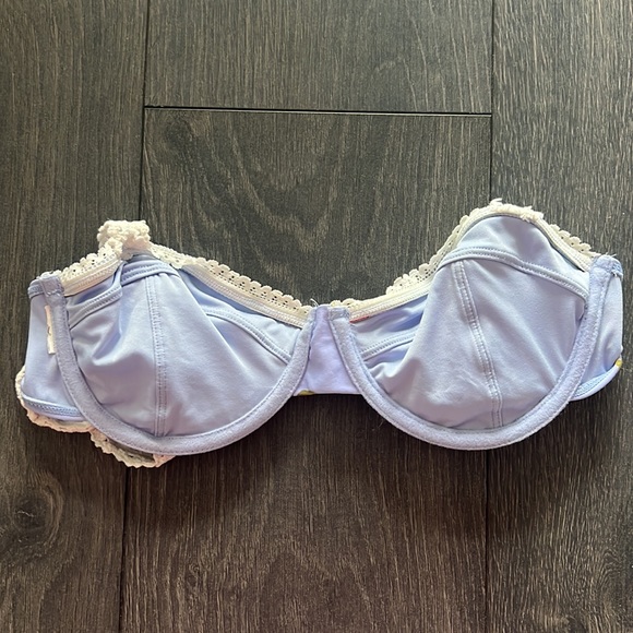 Blue Floral Wired Bikini Top w/ Crochet Straps - Picture 3 of 4